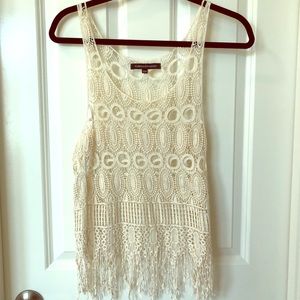 Cream lace fringe bottom tank